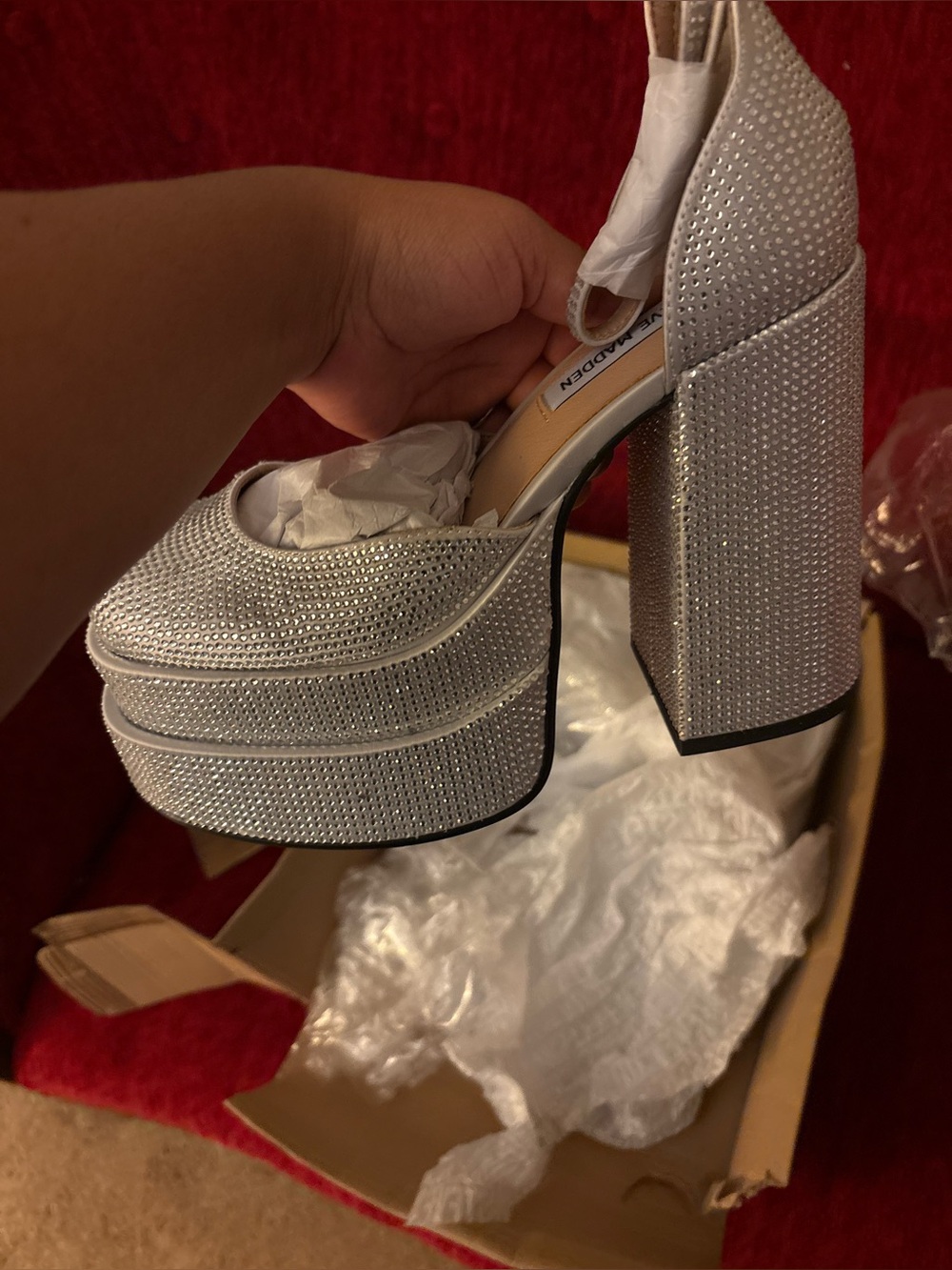 Steve Madden Charlize-R rhinestones Silver  Platform Heel